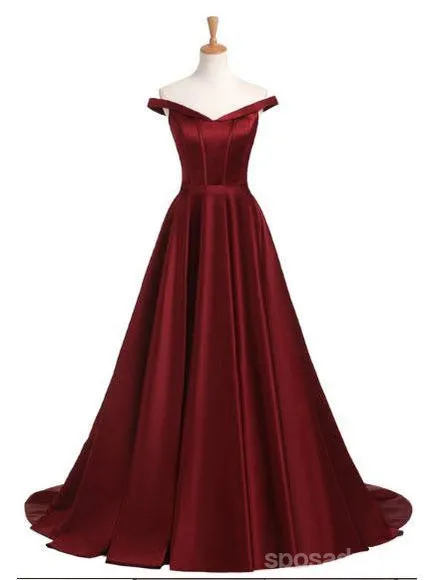 2018 Fashion New Style Simple Off the Shoulder Maroon A line Long Evening Prom Dresses, 17351