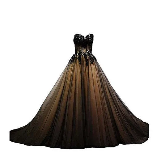 2018 Sweetheart Black Tulle A line Long Evening Prom Dresses, 17676