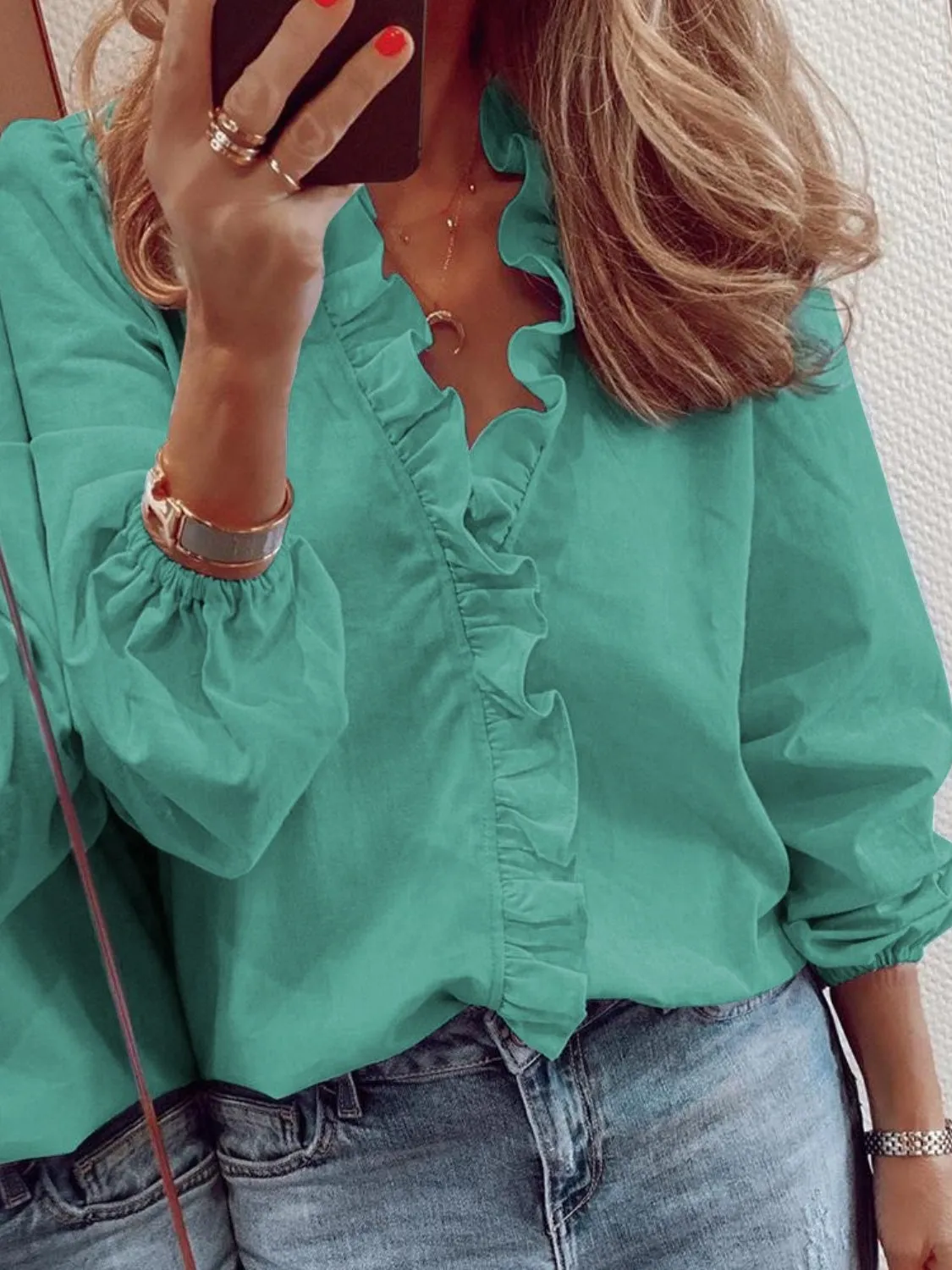 5 Elegant Ruffle V-Neck Blouse Shirt (S - 3X)