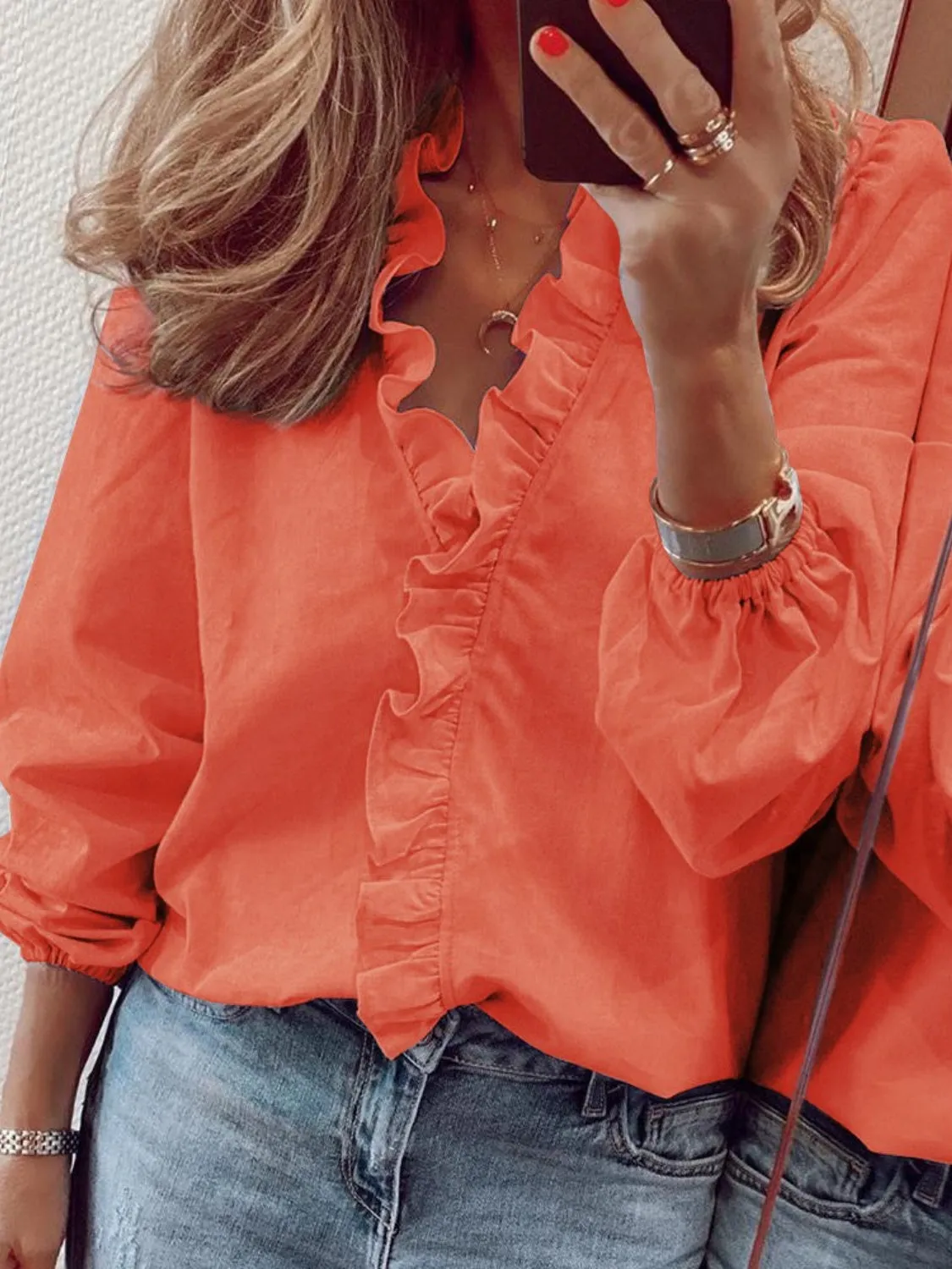 5 Elegant Ruffle V-Neck Blouse Shirt (S - 3X)