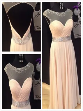 A Line Round Neck Floor Length Prom Dresses, Long Formal/Bridesmaid Dress