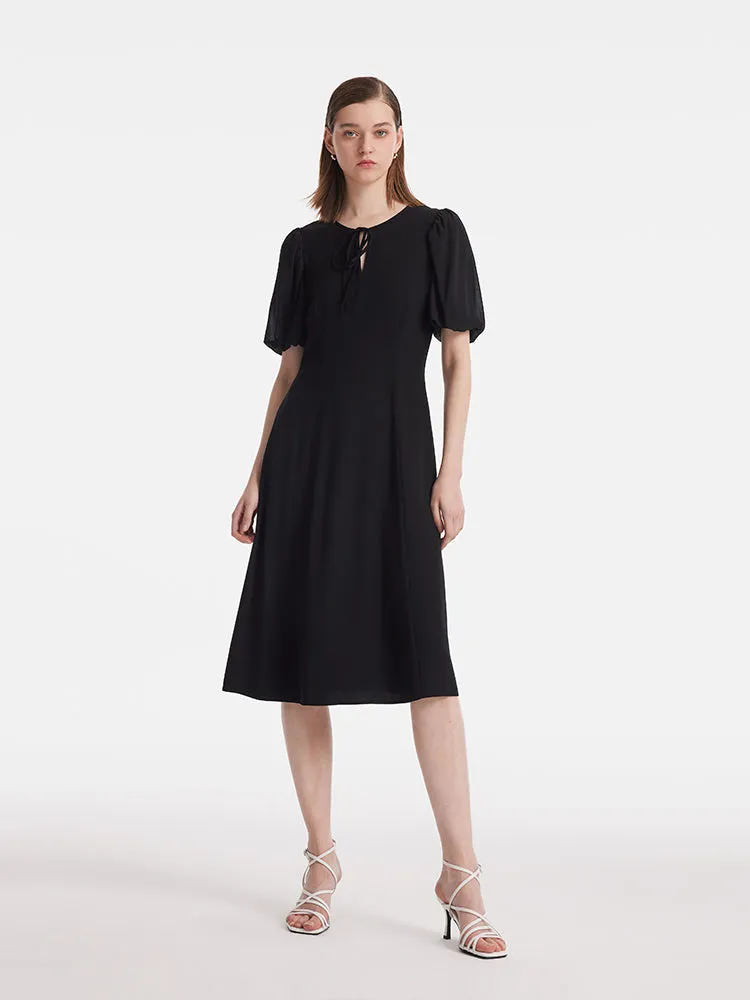 Acetate Gathered Waist Women Midi Dress