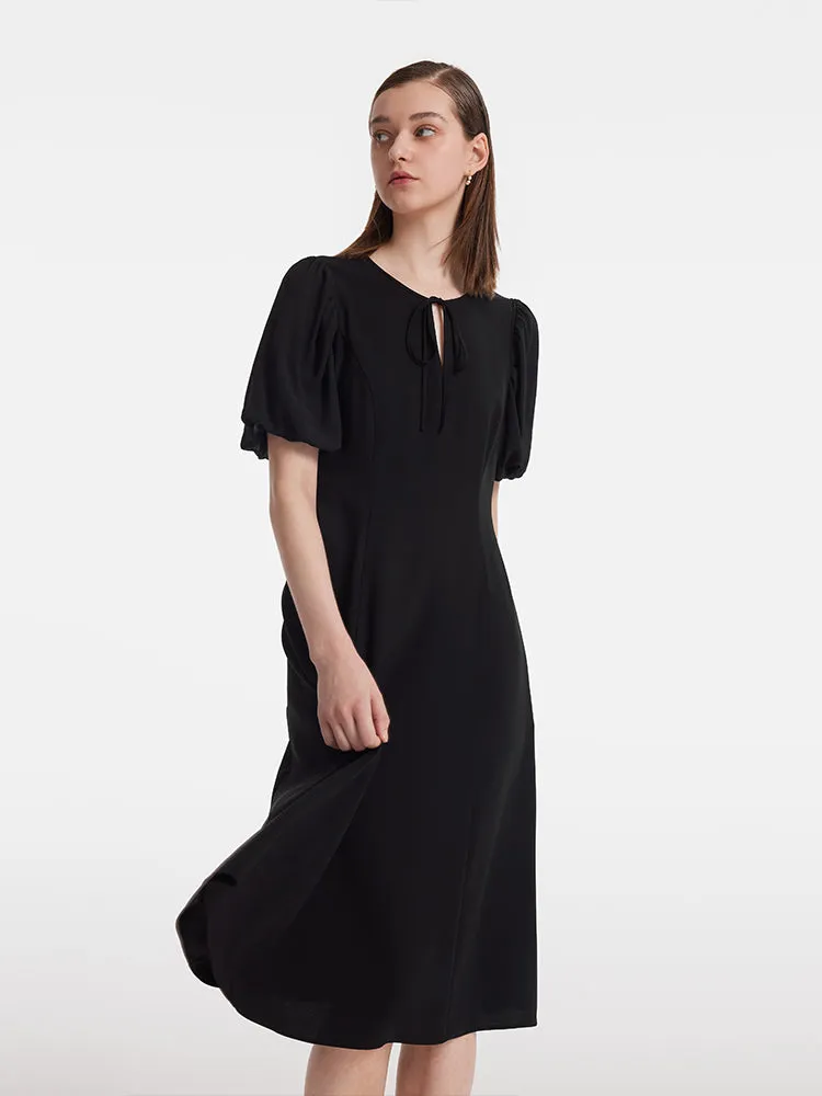 Acetate Gathered Waist Women Midi Dress