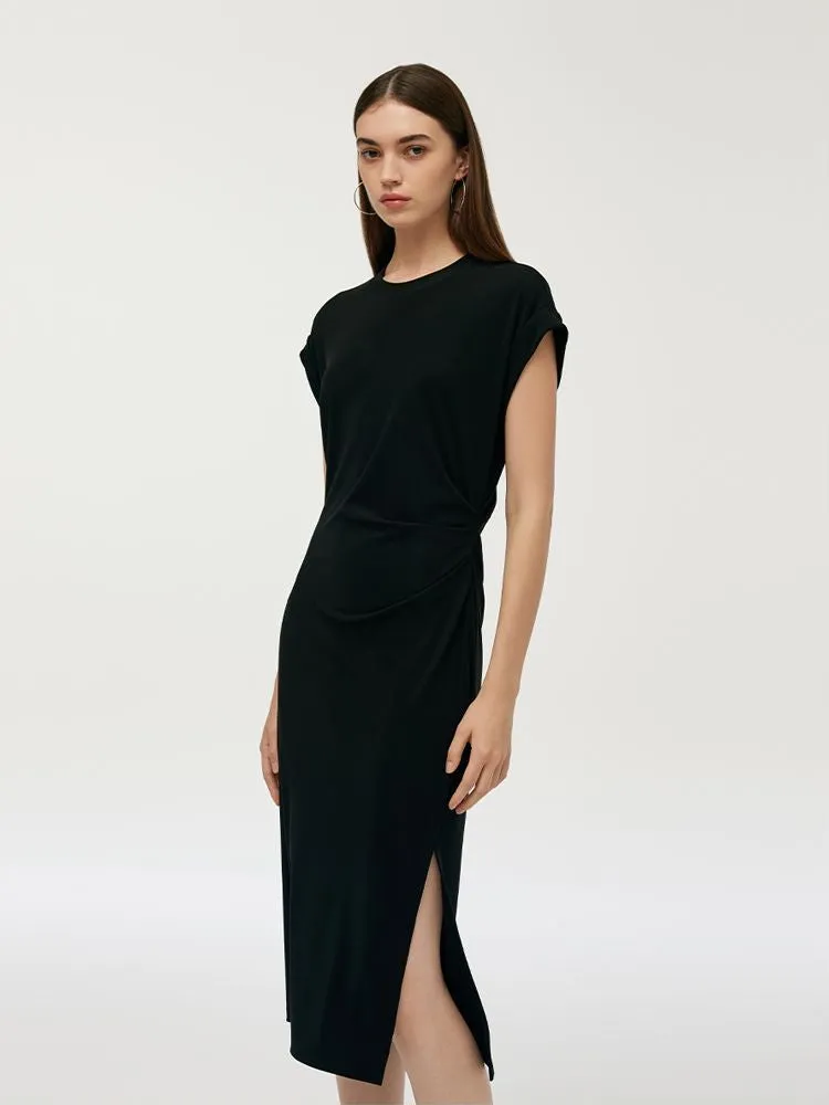 Acetate Side Slit Women Midi Dress