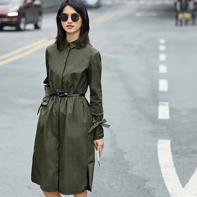 Amii Casual Minimalist Women Dress 2018 Solid Turn-down Collar Straps Long Sleeve Dresses