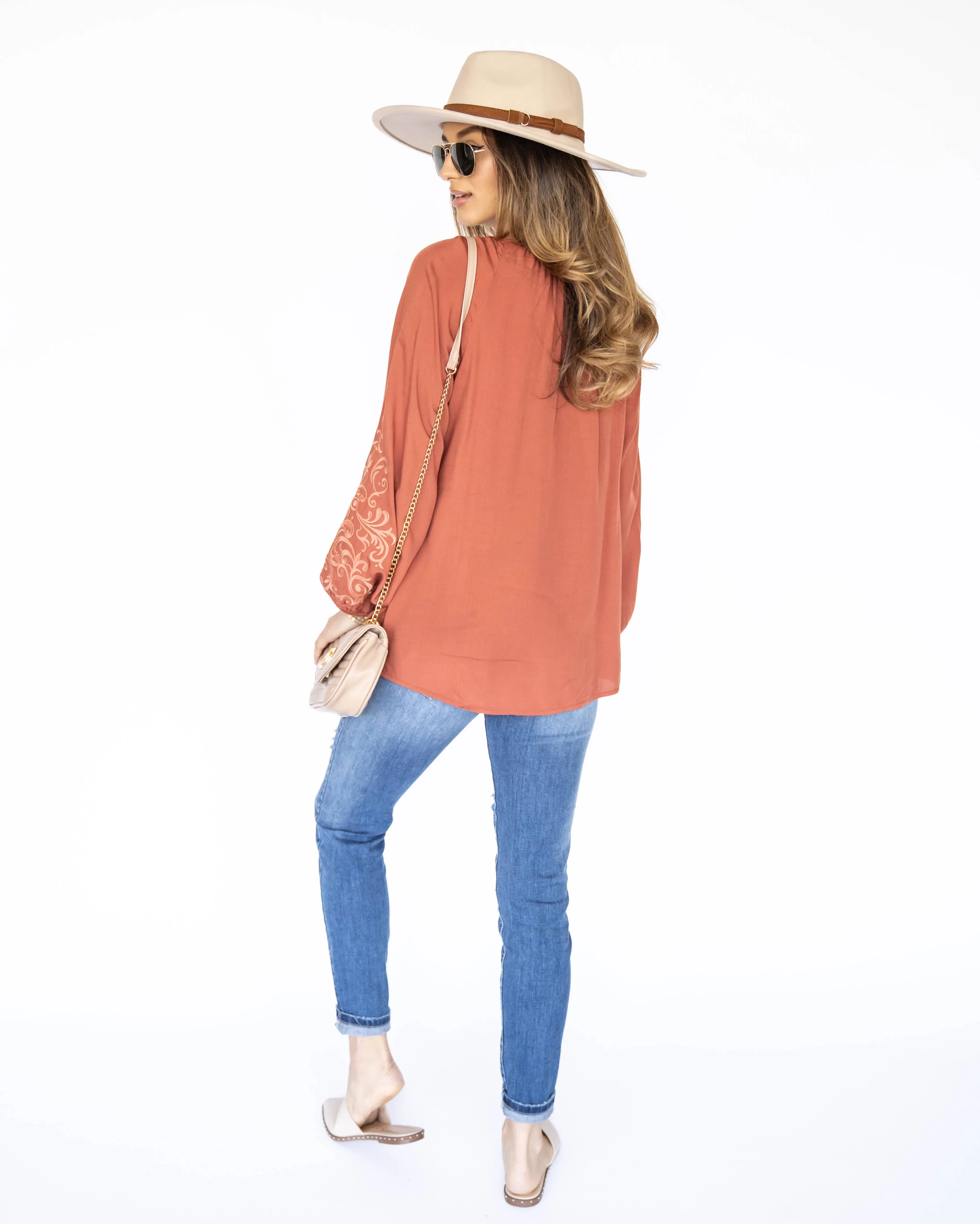 Angela Embroidered Blouse - Rust