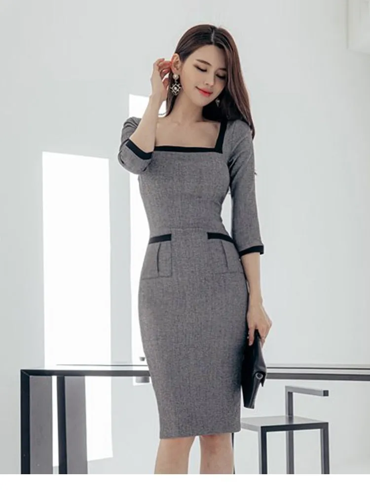 Autumn Elegant Vintage fashion Women's Pencil Bodycon Patchwork Dress