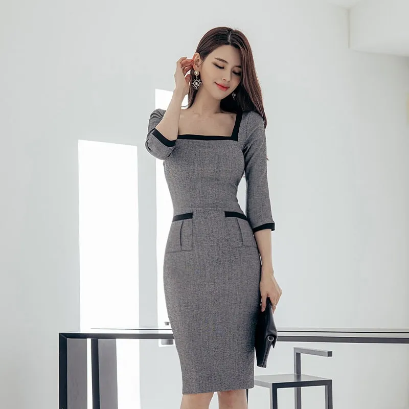 Autumn Elegant Vintage fashion Women's Pencil Bodycon Patchwork Dress