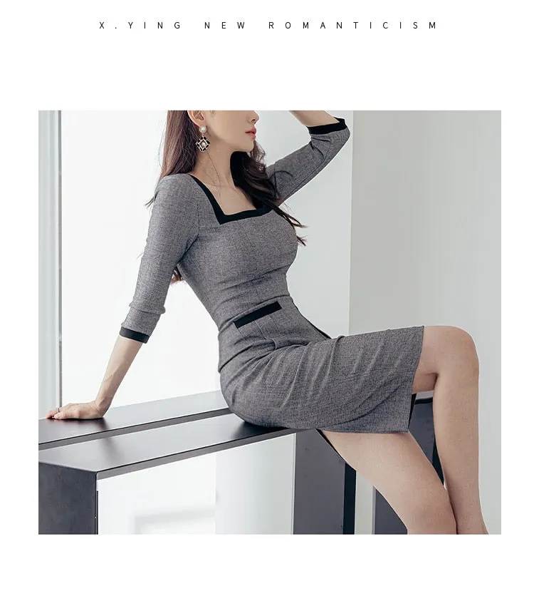 Autumn Elegant Vintage fashion Women's Pencil Bodycon Patchwork Dress