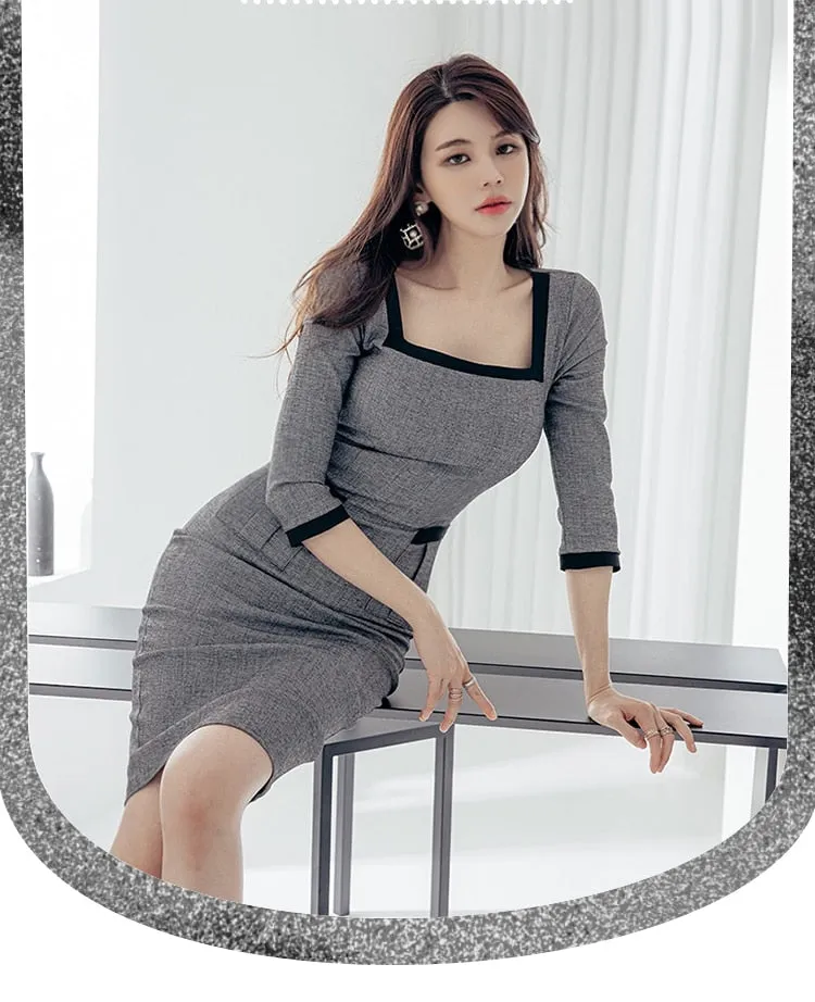 Autumn Elegant Vintage fashion Women's Pencil Bodycon Patchwork Dress