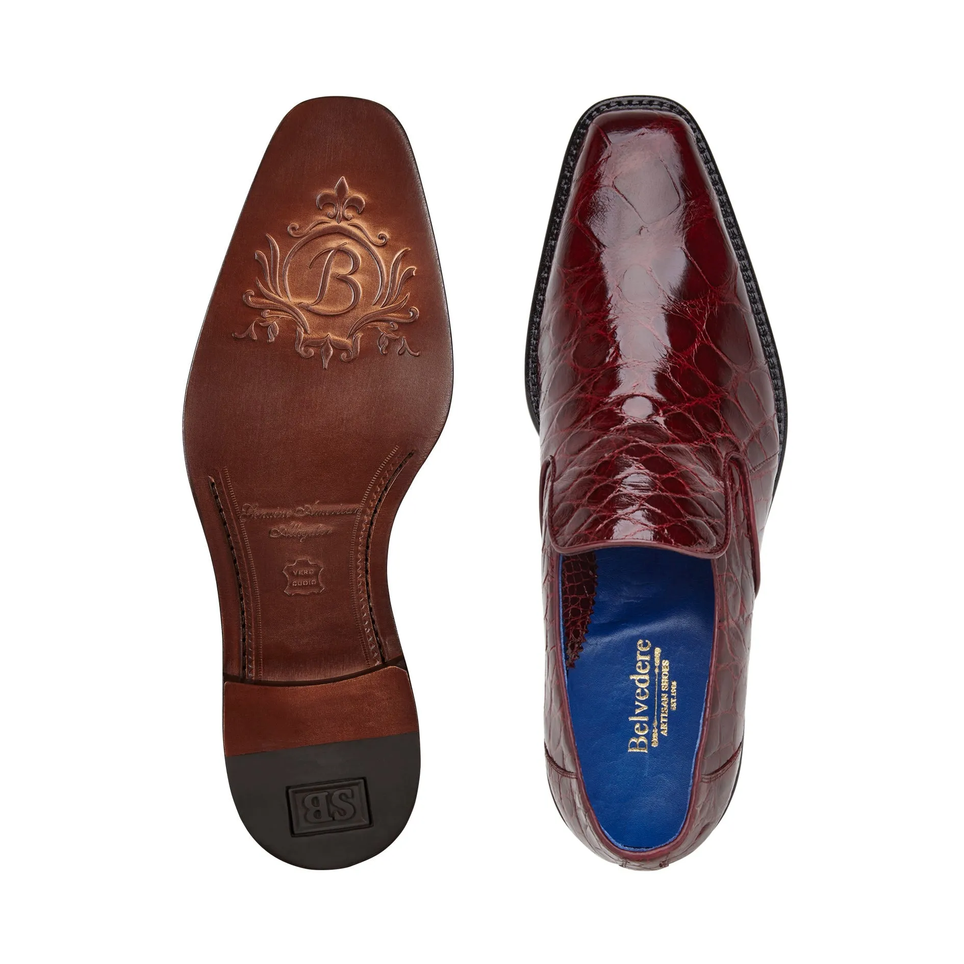 Belvedere - Genova, Genuine Alligator Slip-on Dress Shoe - Dark Burgundy - R53