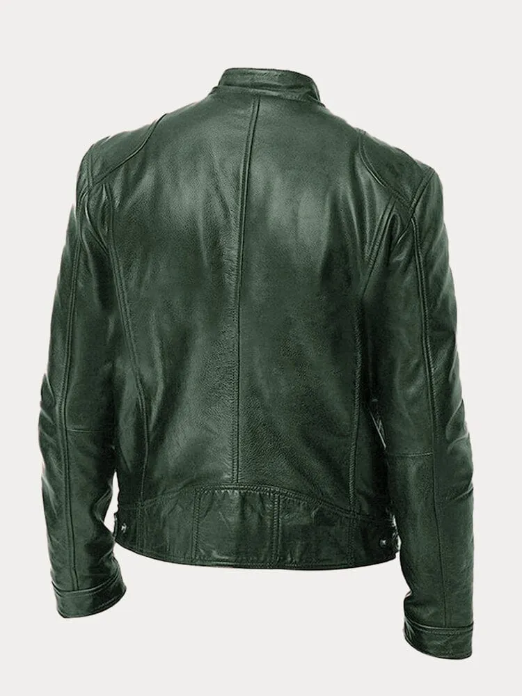 Casual Biker-Style Zippered Genuine Leather Jacket