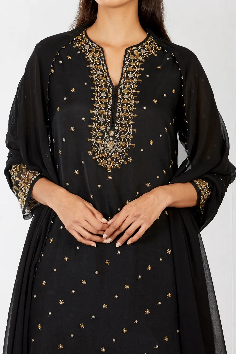 Black Embroidered Sharara Set