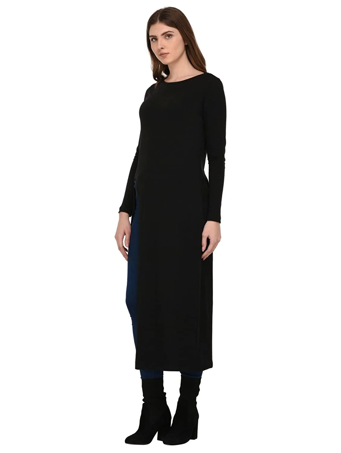 Black Front Slit Maxi Top for Women