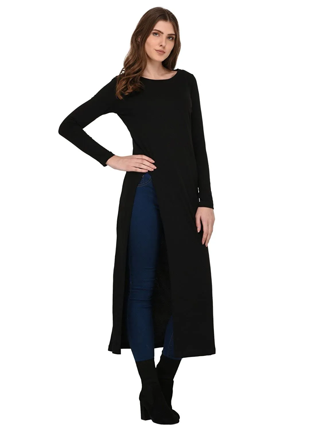 Black Front Slit Maxi Top for Women