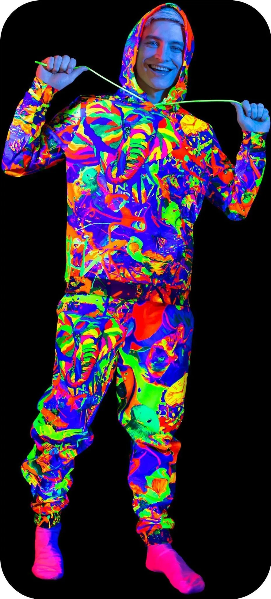 Blacklight Hoodie UV Fluorescent Neon Elegant Elephant