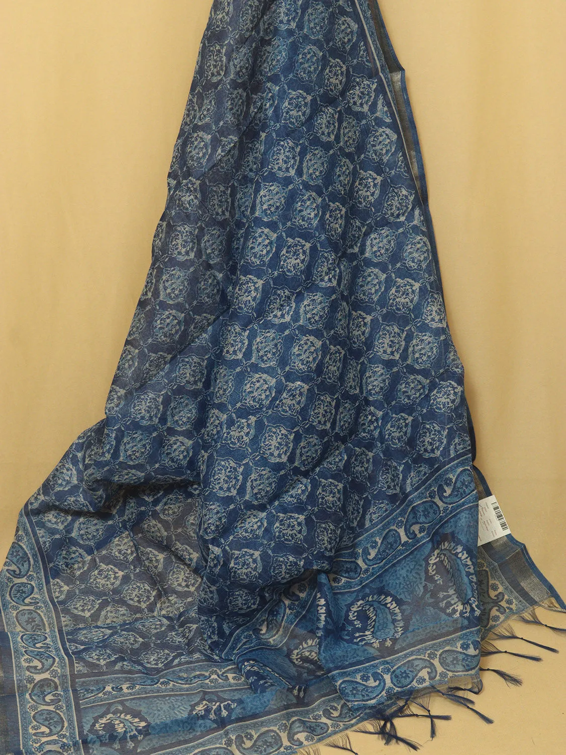 Block Printed Blue Chanderi Silk Dupatta - Stylish and Elegant