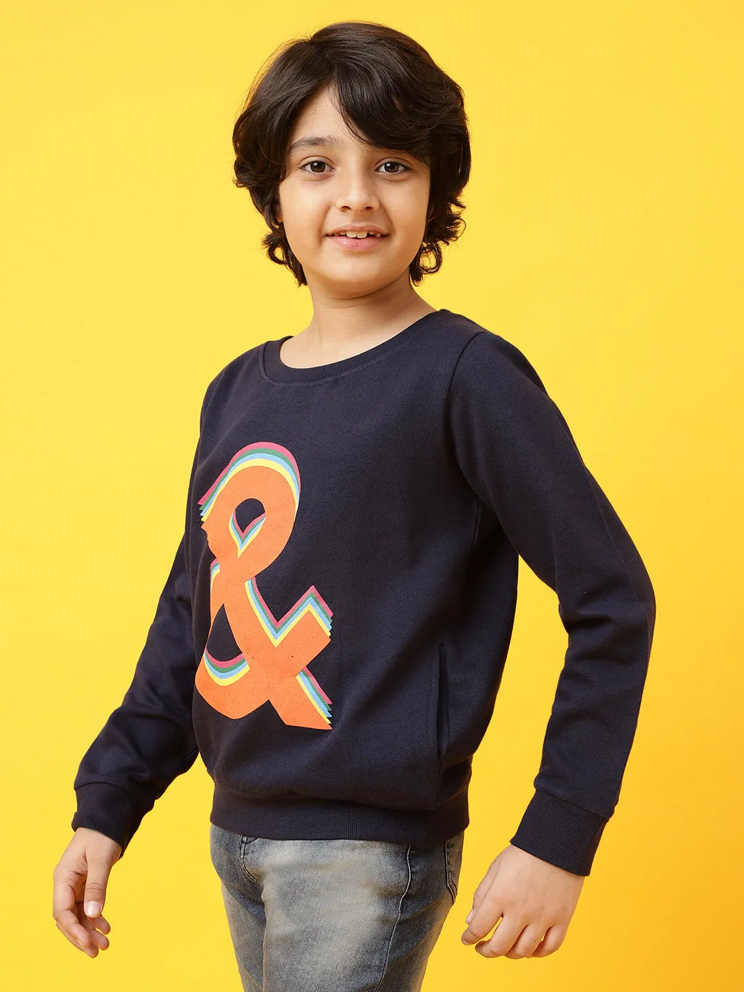 Boys Regular Fit navy Blue Casual Sweatshirt