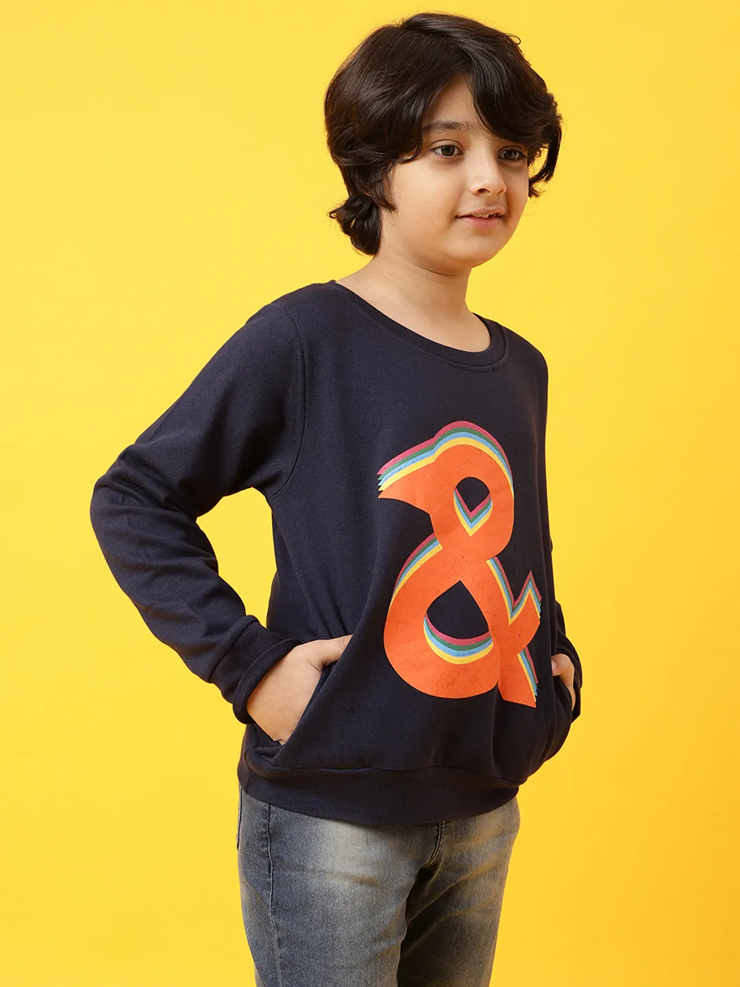 Boys Regular Fit navy Blue Casual Sweatshirt