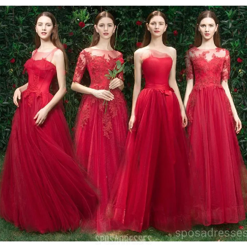 Bright Red Lace Tulle Short Mismatched Cheap Bridesmaid Dresses Online, WG537