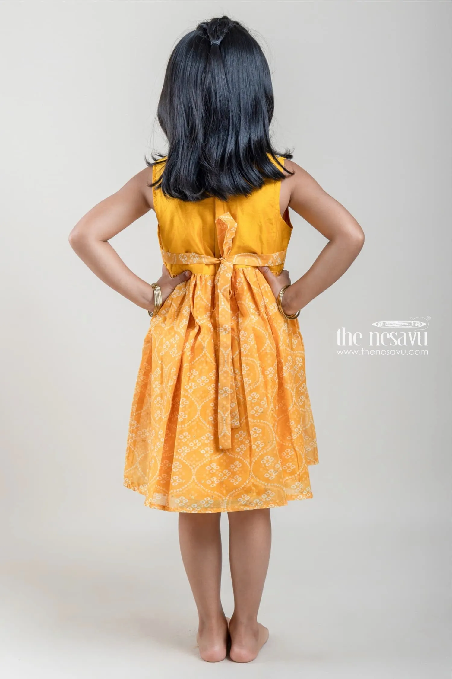 Bright Yellow Chanderi Silk Cotton Dresses For Baby Girls