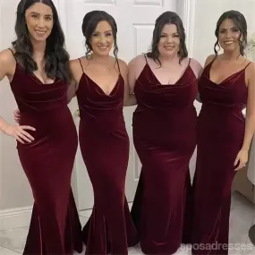 Burgundy Mermaid Spaghetti Straps Cheap Long Bridesmaid Dresses Online,WG1241