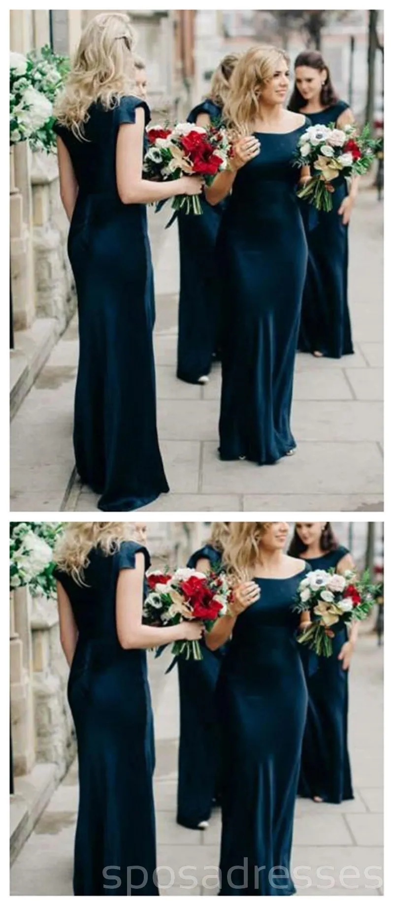 Cap Sleeve Mermaid Dark Teal Cheap Bridesmaid Dresses Online, WG266