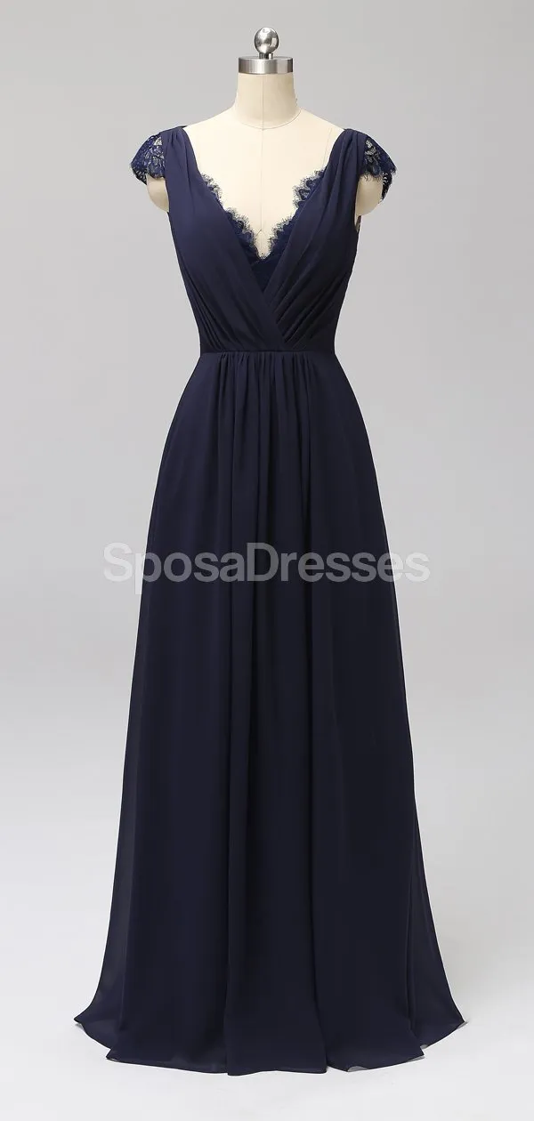 Cap Sleeves Floor Length Lace V Neck Cheap Bridesmaid Dresses Online, WG591