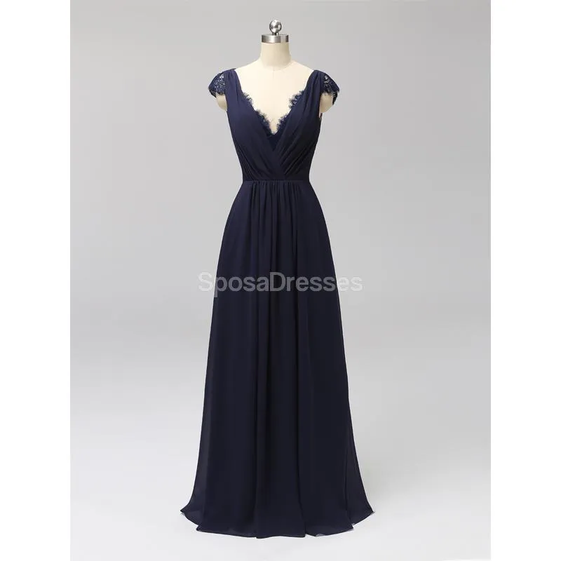 Cap Sleeves Floor Length Lace V Neck Cheap Bridesmaid Dresses Online, WG591