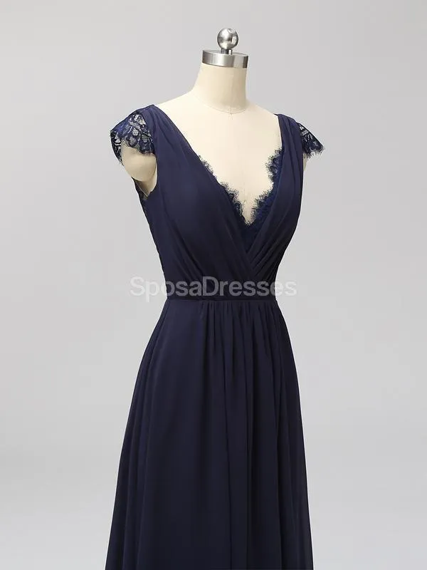 Cap Sleeves Floor Length Lace V Neck Cheap Bridesmaid Dresses Online, WG591