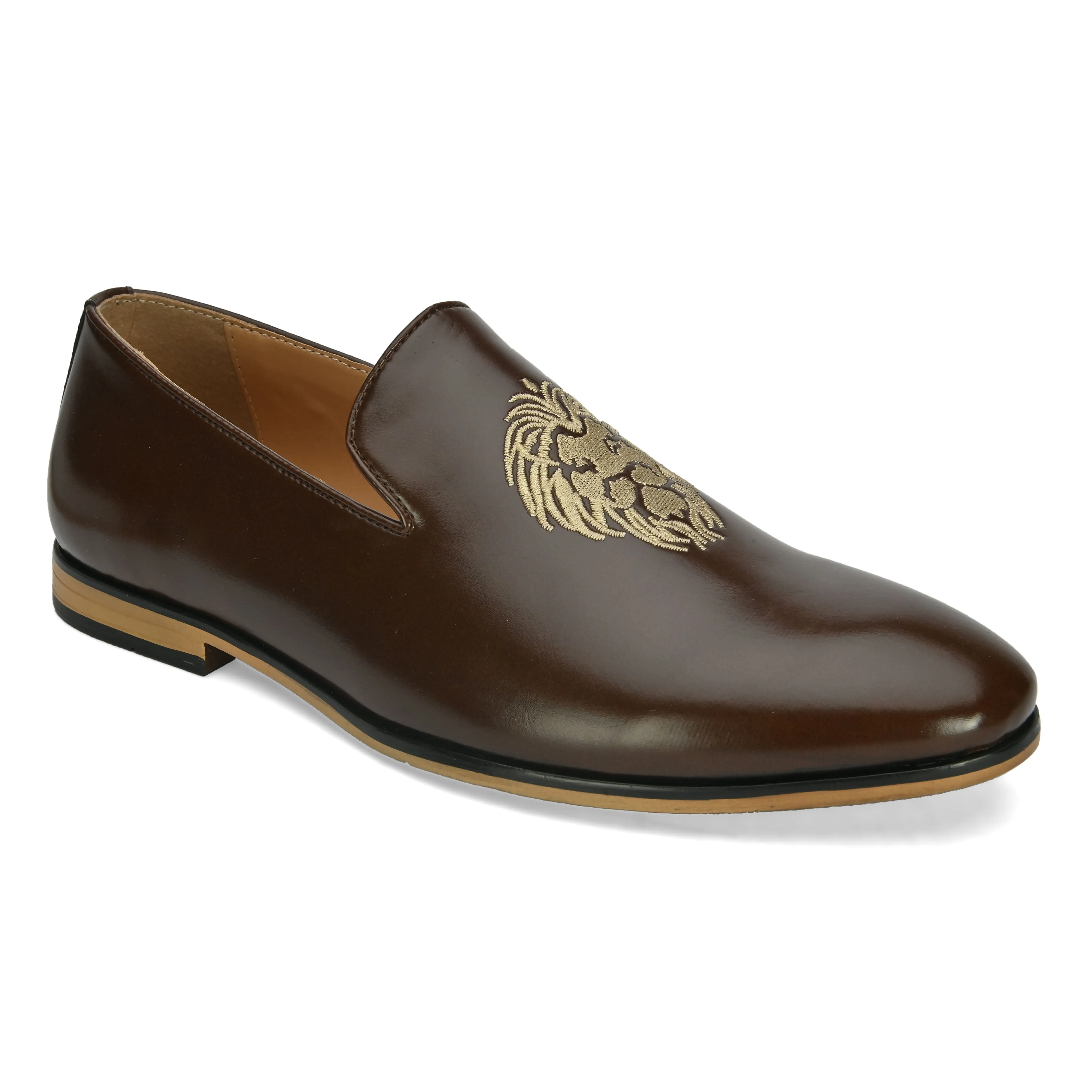 Carlos Brown Embroidered Loafers