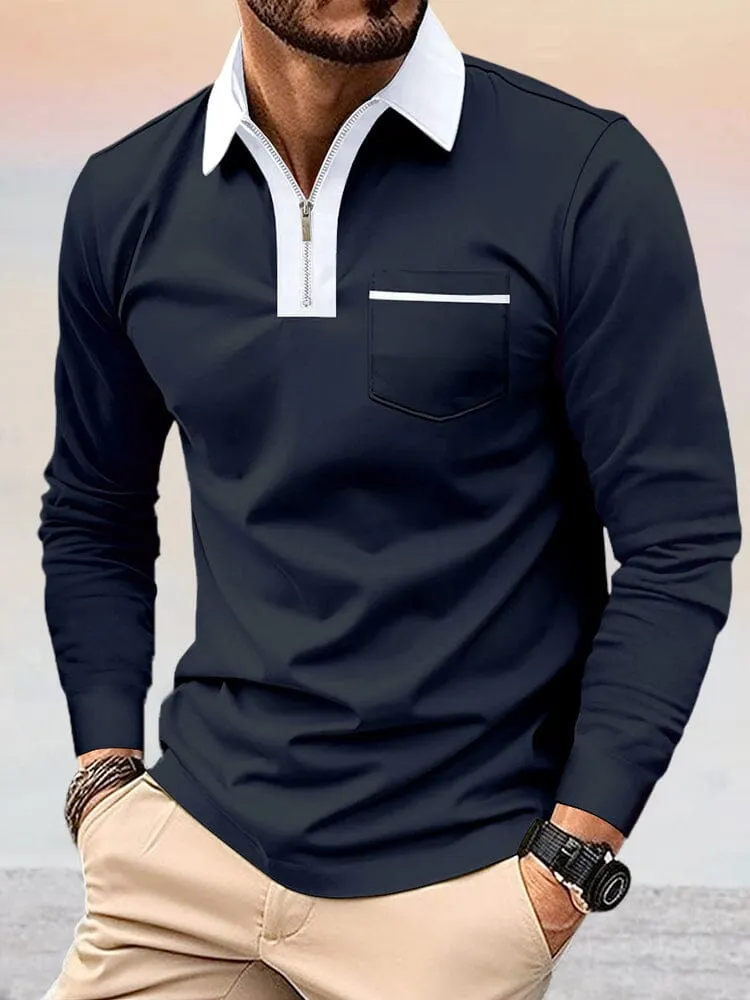 Casual Color Spliced Polo Shirt