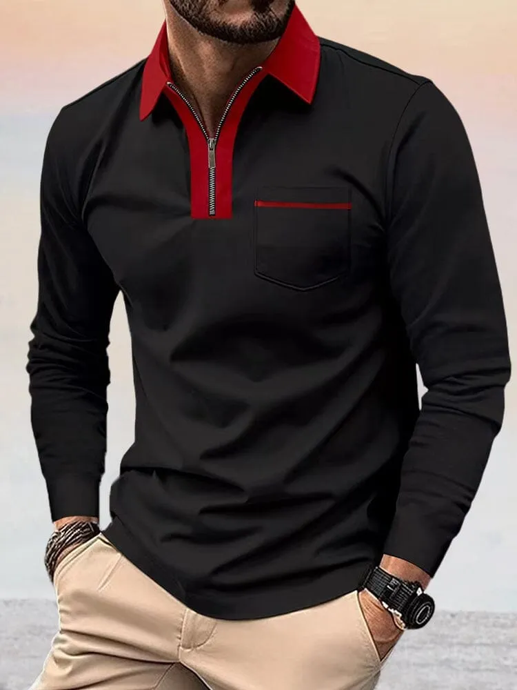 Casual Color Spliced Polo Shirt