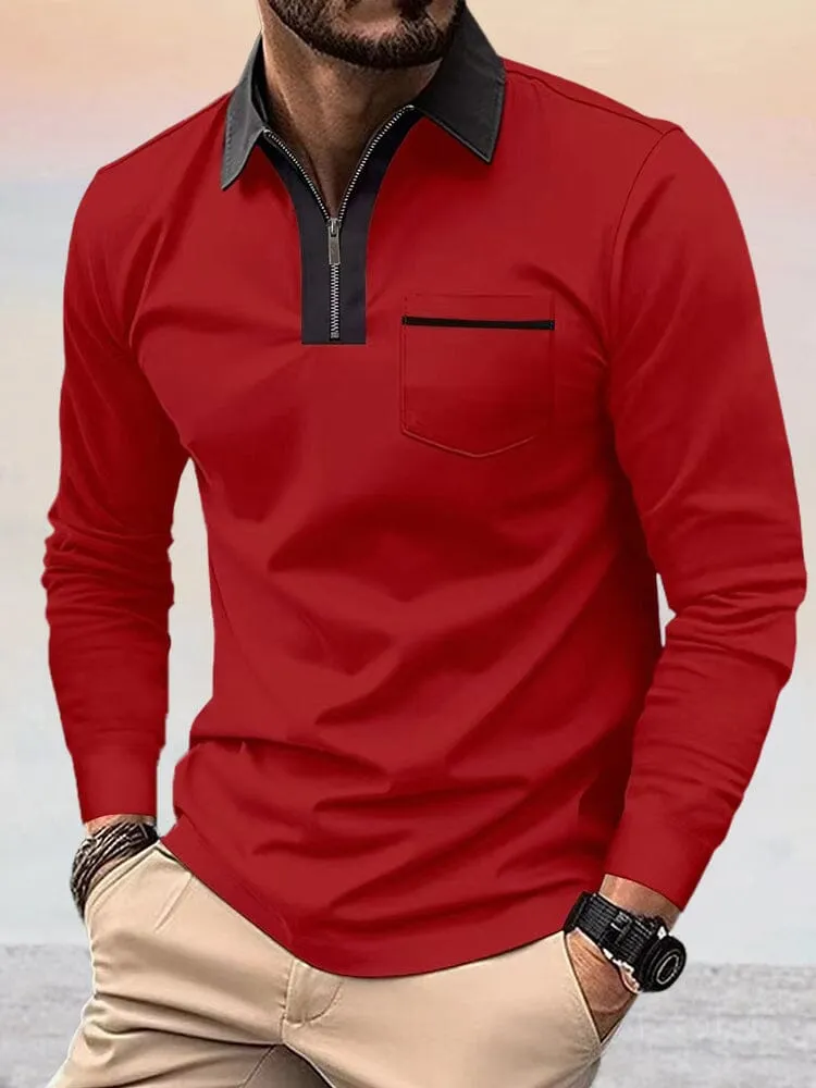 Casual Color Spliced Polo Shirt