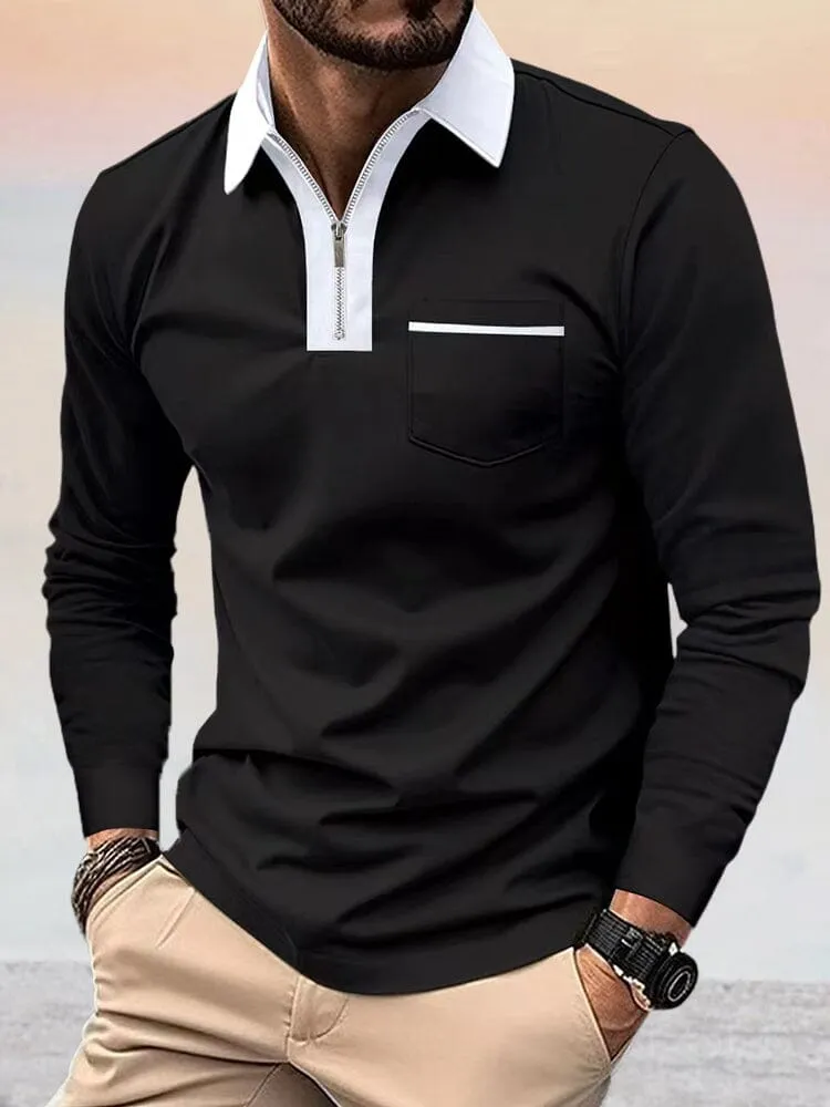 Casual Color Spliced Polo Shirt