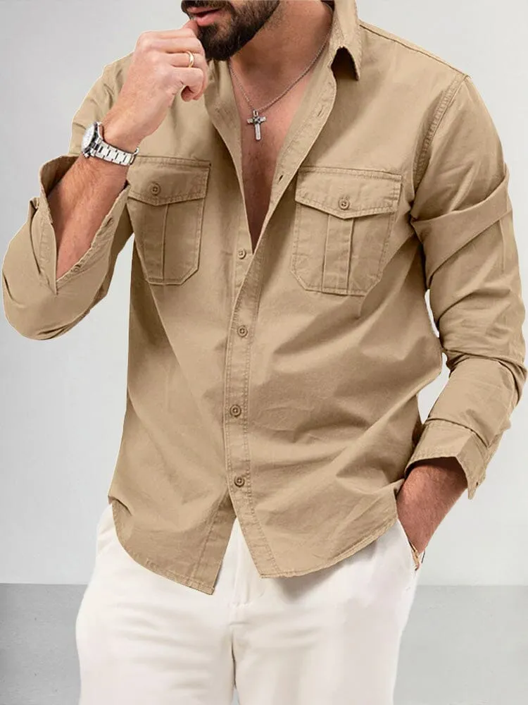 Casual Double Pockets Solid Shirt