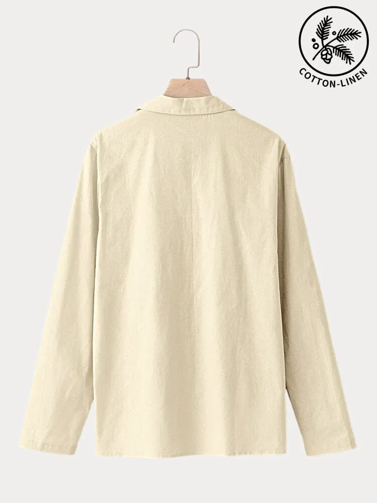 Casual Drawstring Cotton Linen Pullover Shirt