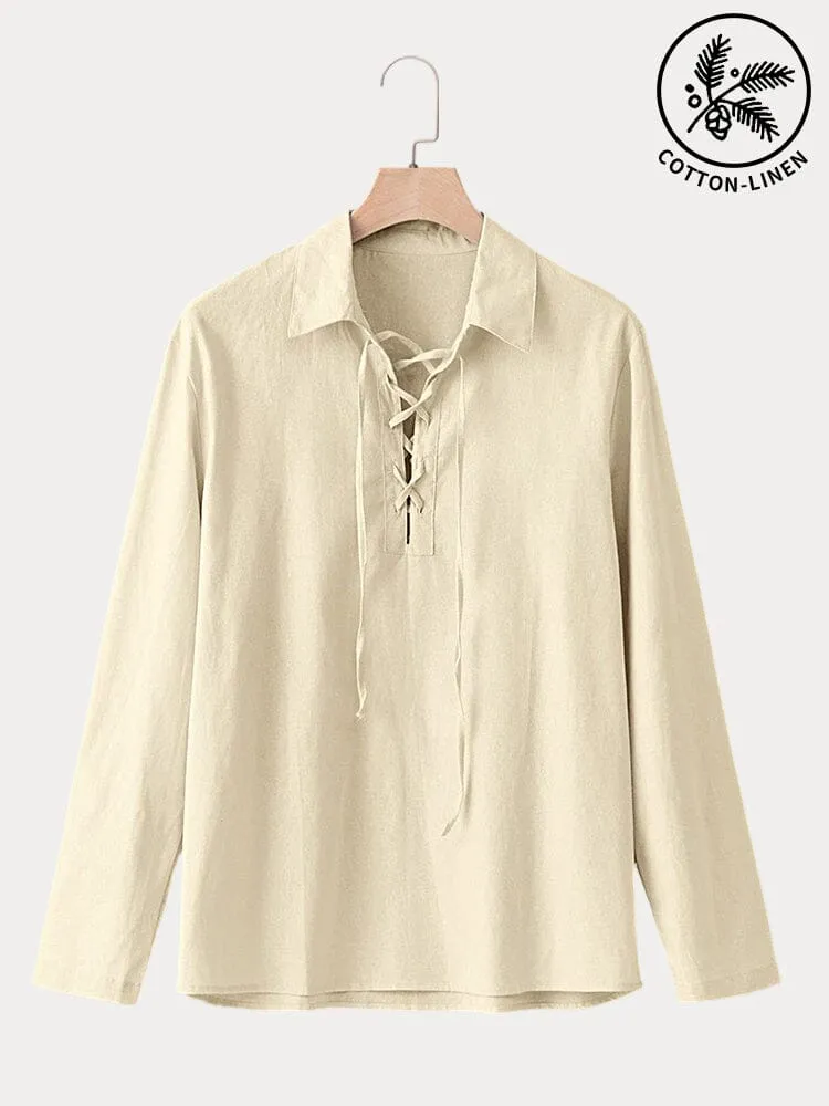 Casual Drawstring Cotton Linen Pullover Shirt