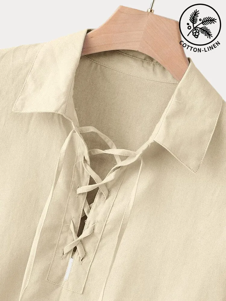 Casual Drawstring Cotton Linen Pullover Shirt