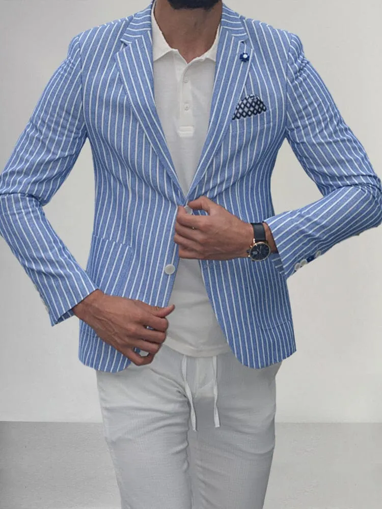 Casual Linen Style Lapel Striped Blazer