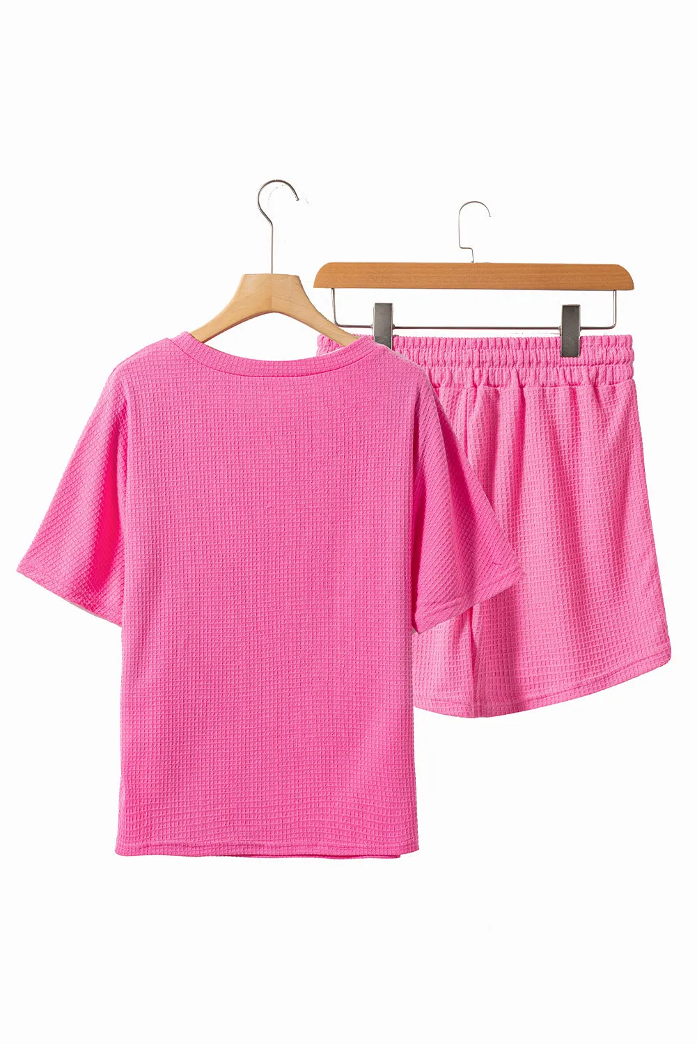 Casual Textured Tee and Drawstring Shorts Set