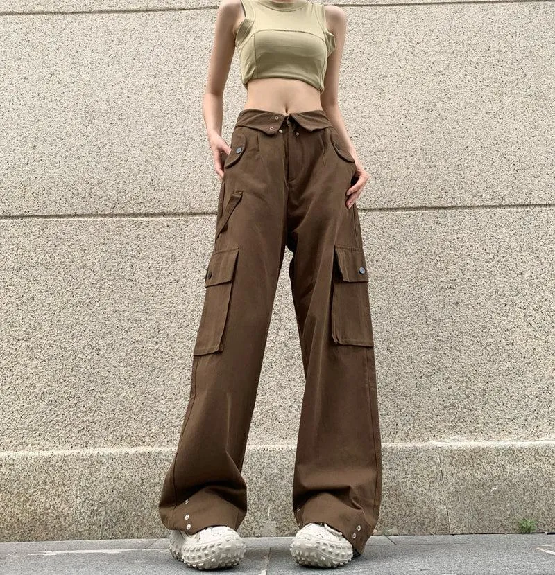 Casual Waist Folded Cargo Pants