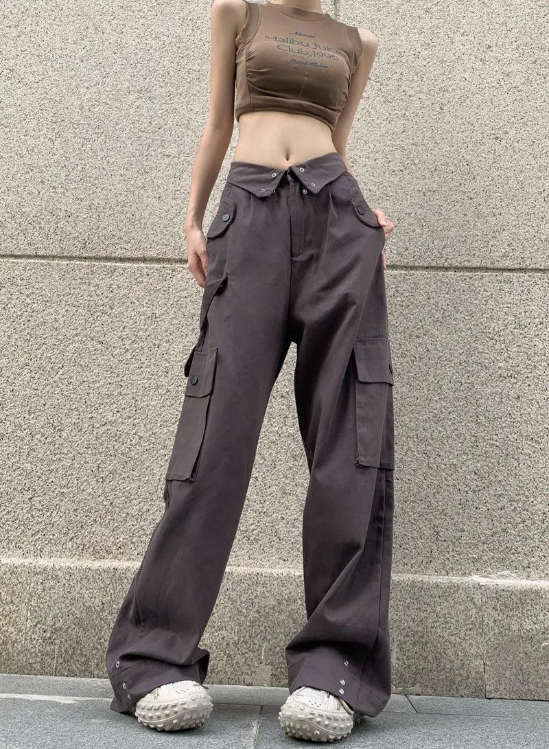 Casual Waist Folded Cargo Pants