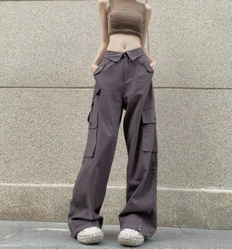 Casual Waist Folded Cargo Pants