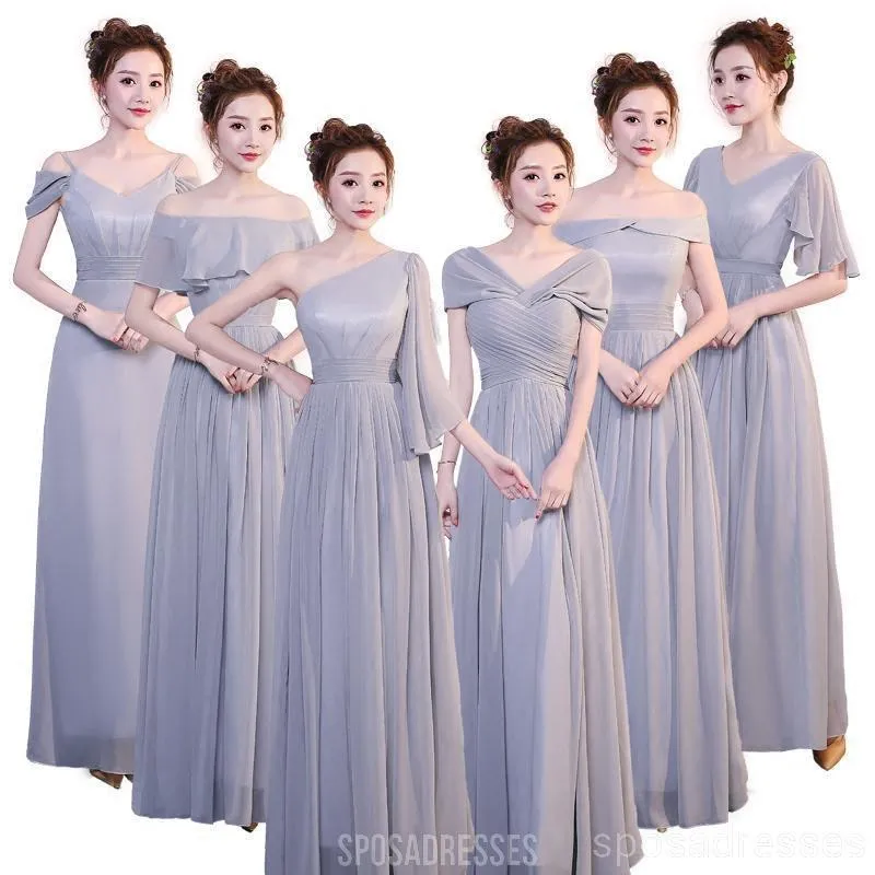 Cheap Grey Floor Length Mismatched Chiffon Bridesmaid Dresses Online, WG540