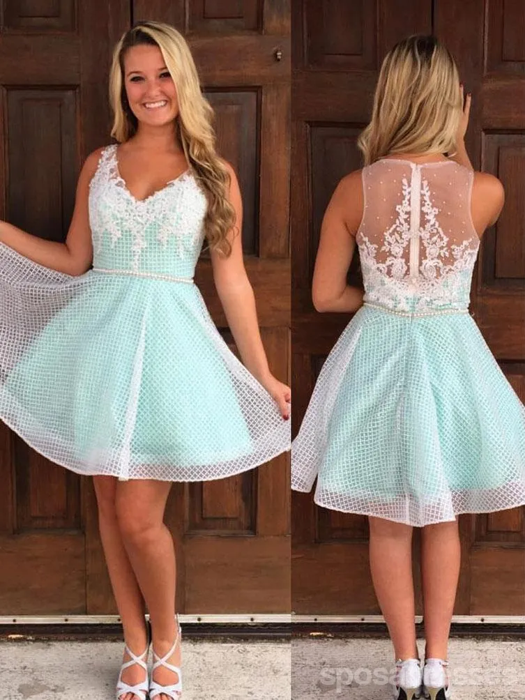 Cheap Simple Cute V Neck Mint Homecoming Dresses 2018, CM494