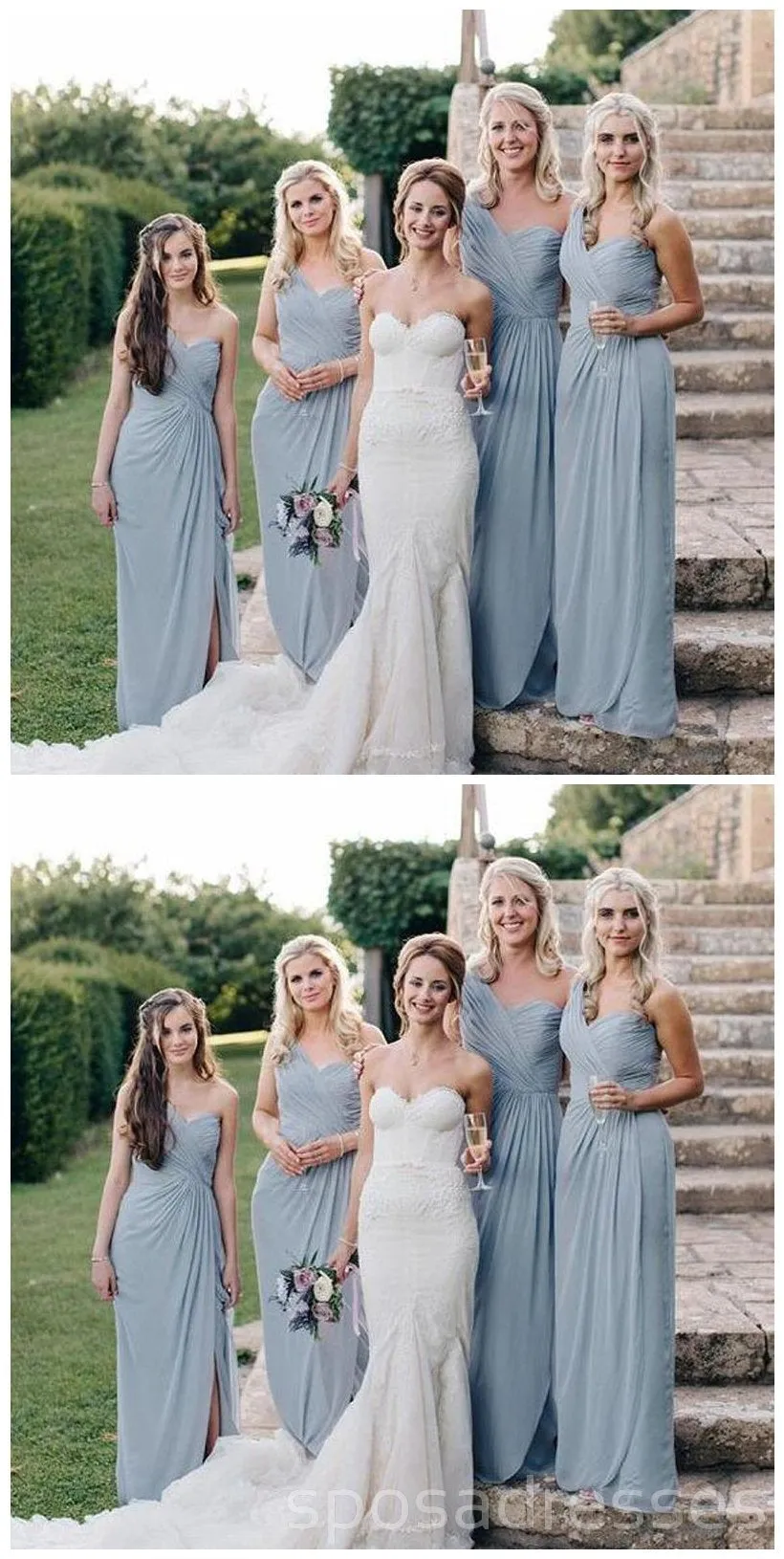 Chiffon One Shoulder Side Slit Long Cheap Bridesmaid Dresses Online, WG247