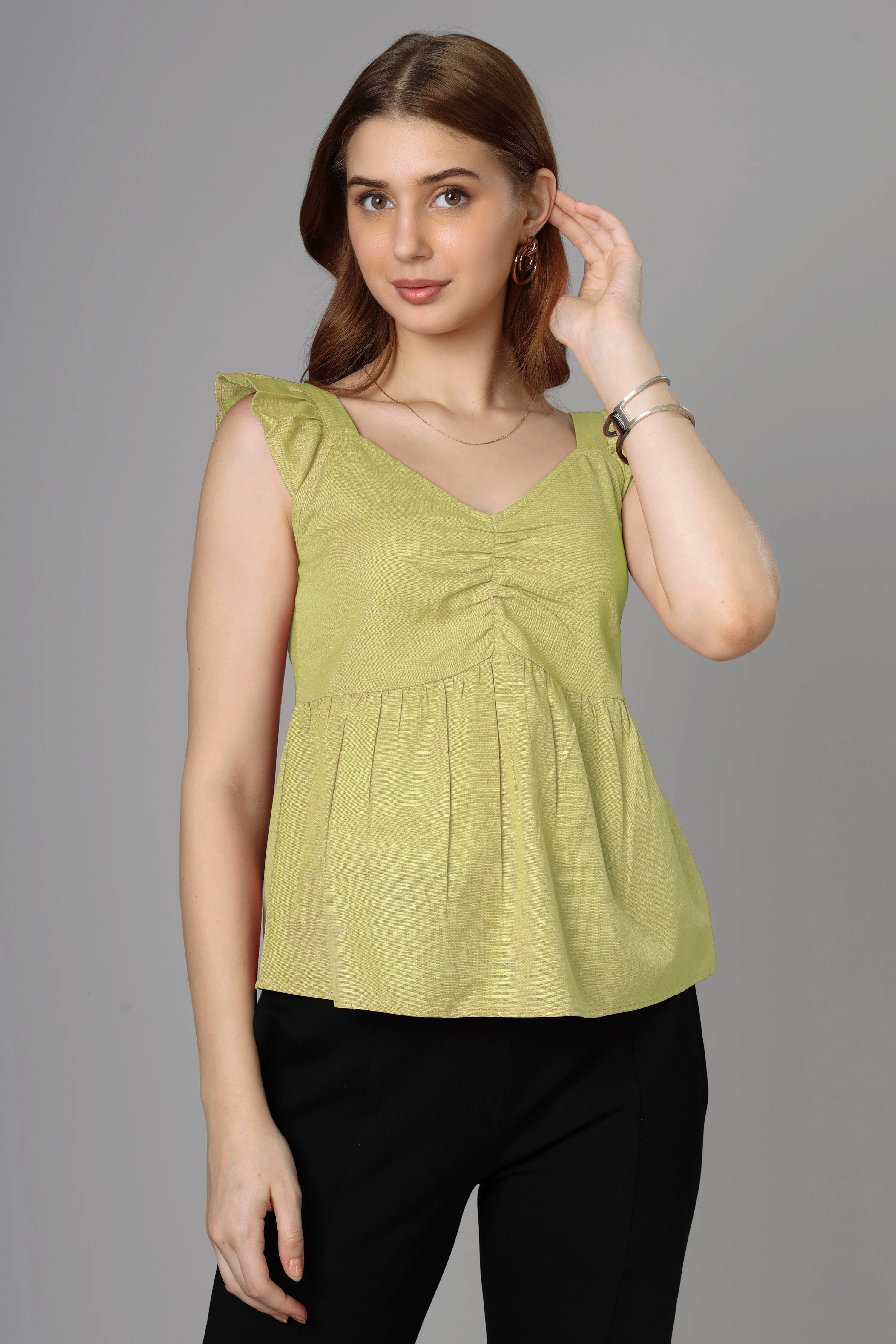 Classic Pale Green Cotton Top For Women