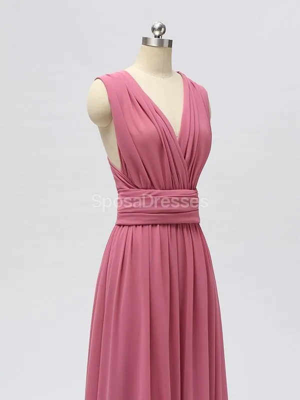 Convertible Chiffon Long Pink Cheap Bridesmaid Dresses Online, WG603