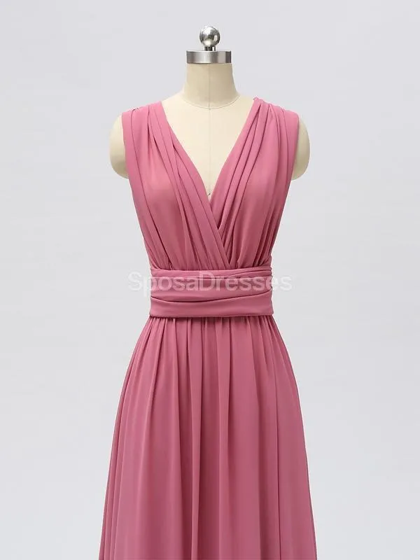 Convertible Chiffon Long Pink Cheap Bridesmaid Dresses Online, WG603